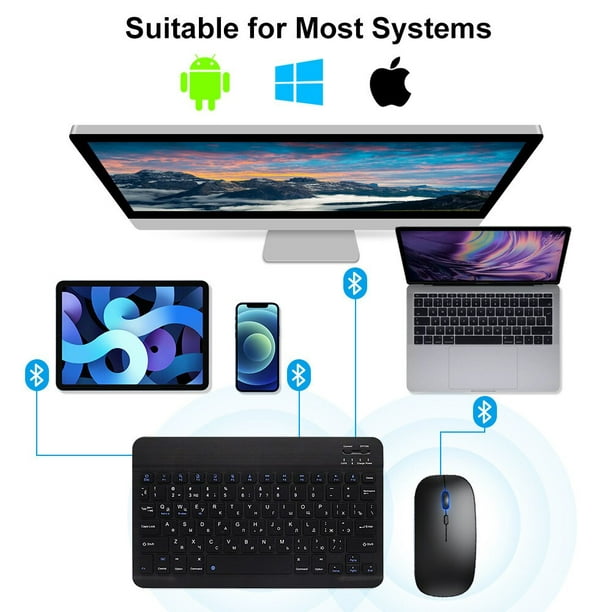 Teclado inalámbrico con Bluetooth para tableta, Mouse para IOS, Android,  Windows, Mini Pro iPad Air, español, coreano, portugués, ruso