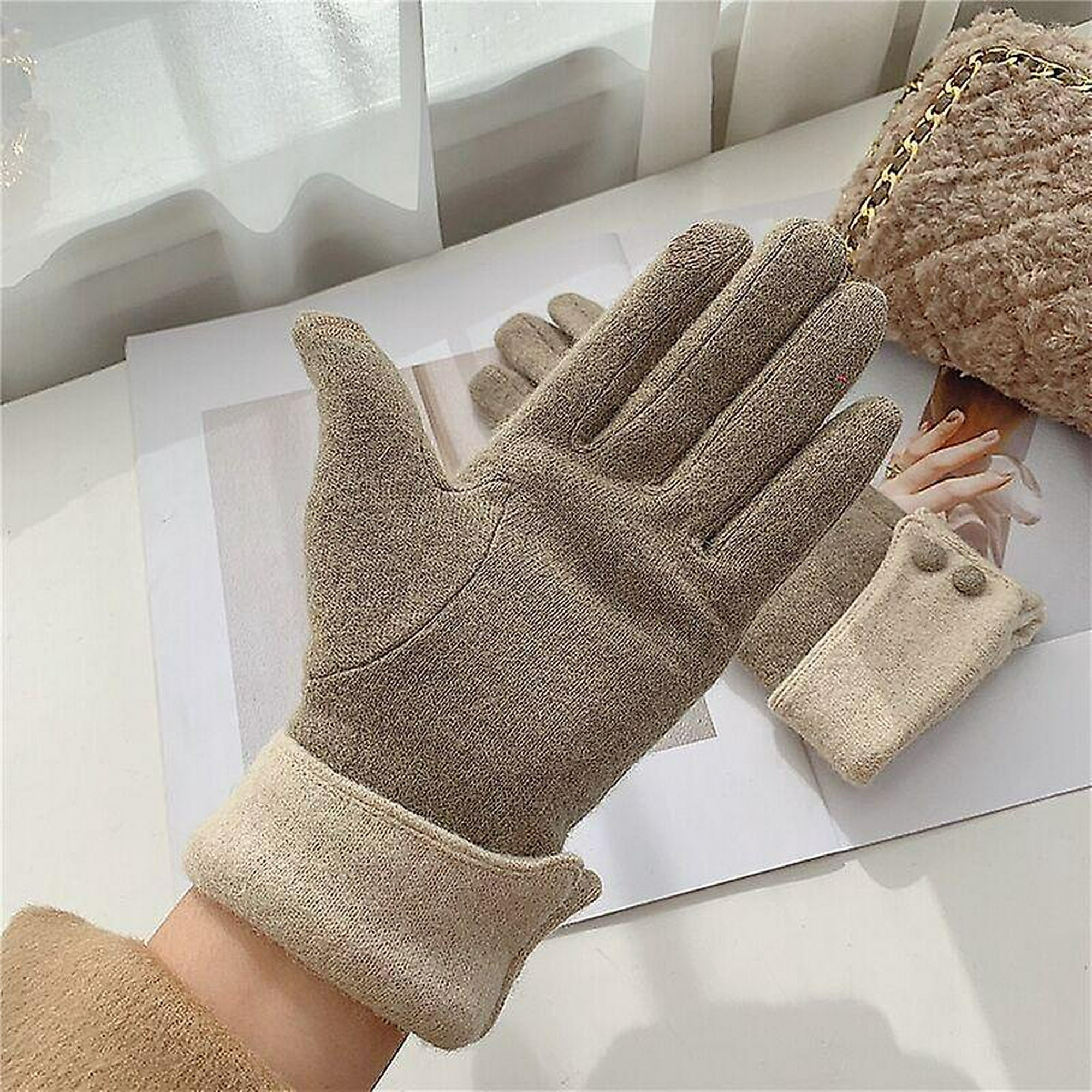 Guantes de lana de invierno tejidos para mujer con revestimiento de piel  con aislamiento térmico guantes cálidos