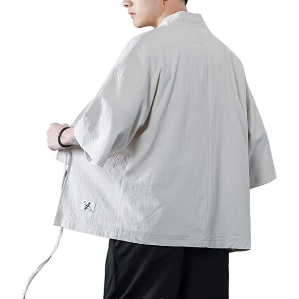 Conjunto de chaqueta tipo kimono japonesa para hombre, elegante abrigo  frontal abierto con pantalón, estilo chino, cárdigan estampado