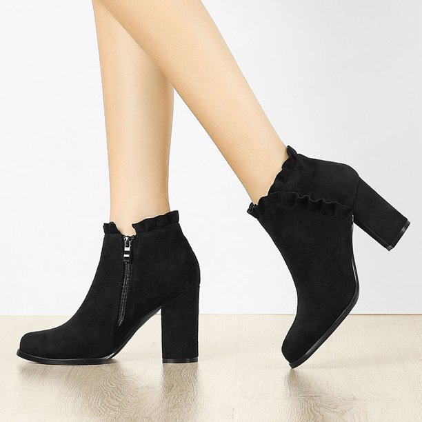 Botines Tac n De Bloque Con Volantes Para Mujer Negro 40 Unique