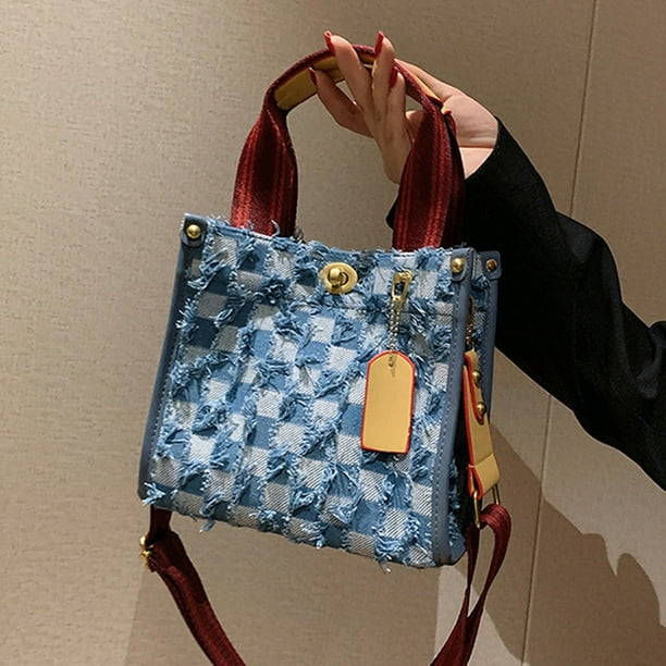 Bolso cruzado de lona para mujer, Bolso de compras con rejilla geométrica  para mujer (azul pequeño) Ndcxsfigh