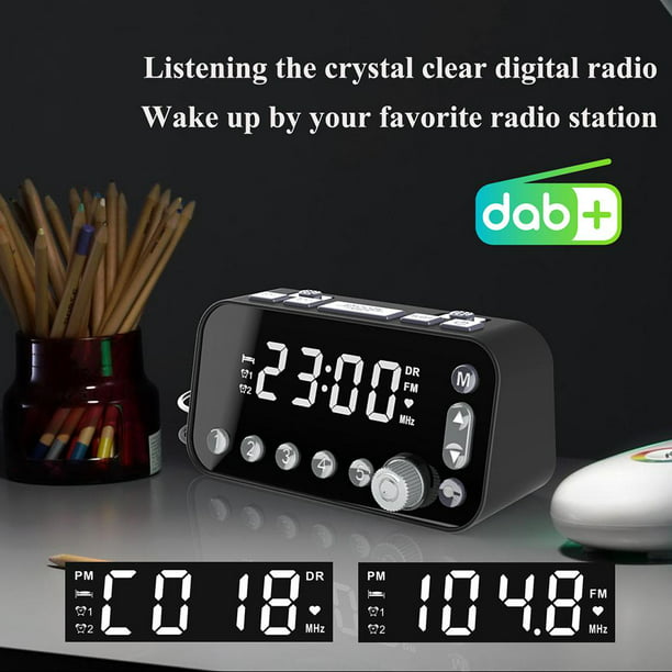 Radio Despertador Reloj despertador digital A1 DAB DAB Radio FM Pantalla  LED Puerto de carga USB dual