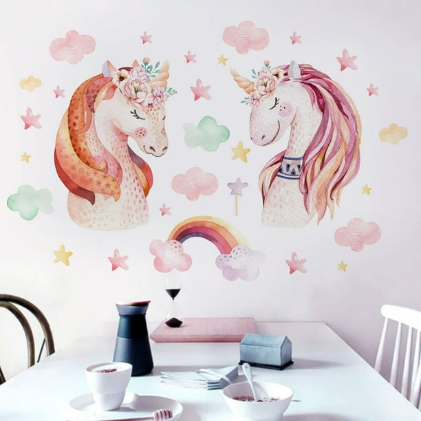 Vinilos decorativos para niños, adhesivos de pared de unicornio, adhesivos  de pared de dibujos animados de unicornio, adhesivos de pared de arcoíris para  niños JM