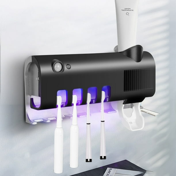 Porta Cepillo De Dientes Eléctrico Organizador Soporte de cepillo de dientes  solar UV Dispensador de pasta de dientes de montaje en pared (botón blanco)