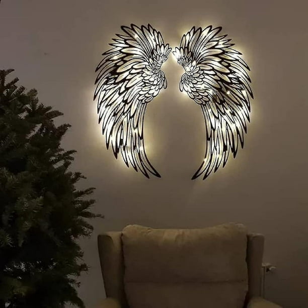  BYIYGSL Creativity - Decoración de pared con alas de ángel con  cinturón de luz LED, alas de hierro forjado retro, escultura de pared de  alas de ángel para sala de estar