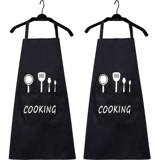 Delantales De Cocina Limpieza Para Mujer Hombres Delantal IMPERMEABLE  Negros for sale online