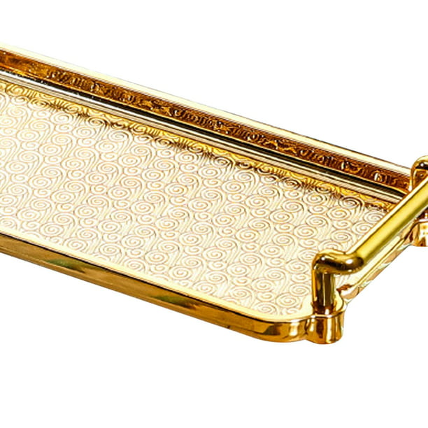 Paquete de 2 bandejas doradas decorativas con borde elevado de 1 pulgada,  bandeja de metal para servir de 12 y 5 pulgadas, bandeja de platos rodantes