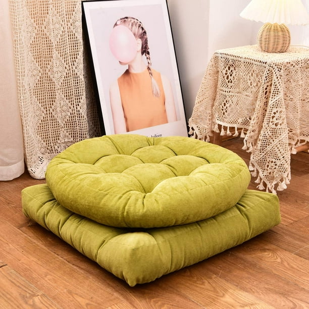  Cojines de suelo para sentarse, cojín de suelo, cojines gruesos  para sala de estar, yoga, dormitorio, sofá (verde) : Hogar y Cocina