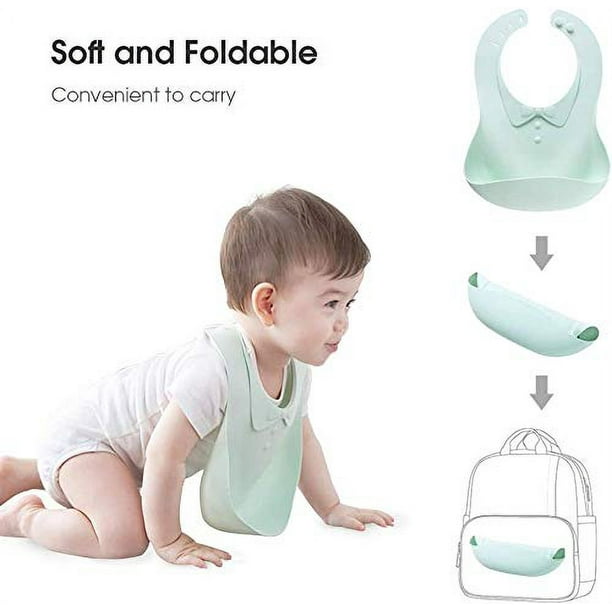 Juego de 3 baberos de silicona para bebés y niños pequeños, sin BPA,  unisex, suaves y ajustables, baberos de alimentación impermeables