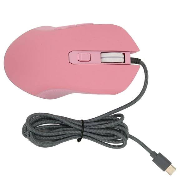 Ratón USB C tipo C para juegos con cable, 7 retroiluminación LED, 4 DPI  ajustables, 6 botones para oficina, hogar, PC, portátil, escritorio, color  rosa