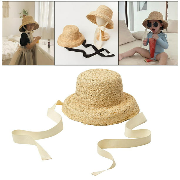 Sombrero de paja para niños, sombrero de paja con lazo de verano, sombrero  de paja de ala ancha, sombrero de playa para niños pequeños y niñas