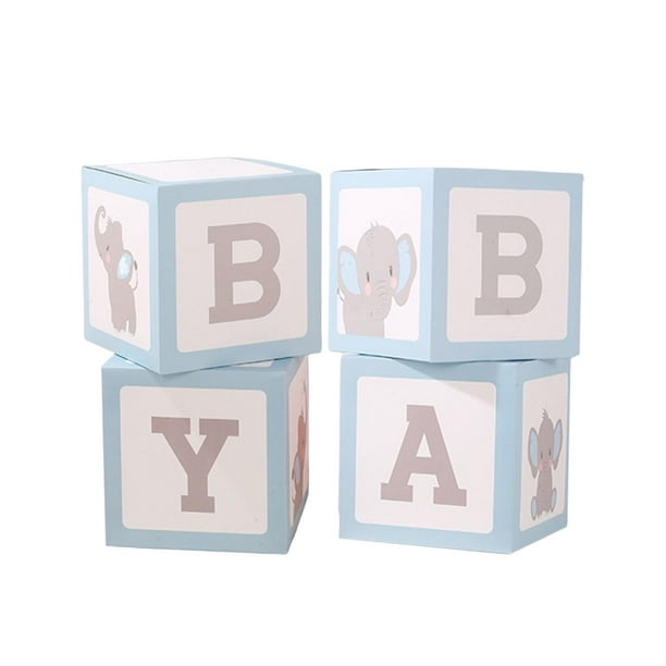4 cajas para bebé con letras, decoraciones shower, bloques de