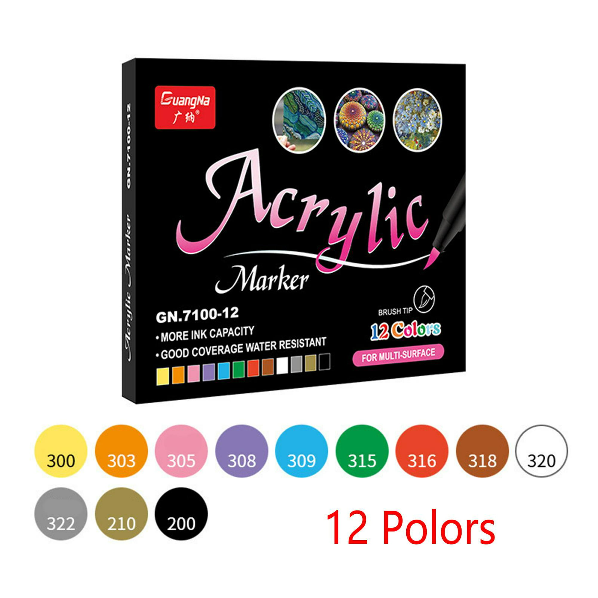 24 Colores 12 Piezas Rotuladores Acrilicos Permanentes, 3mm
