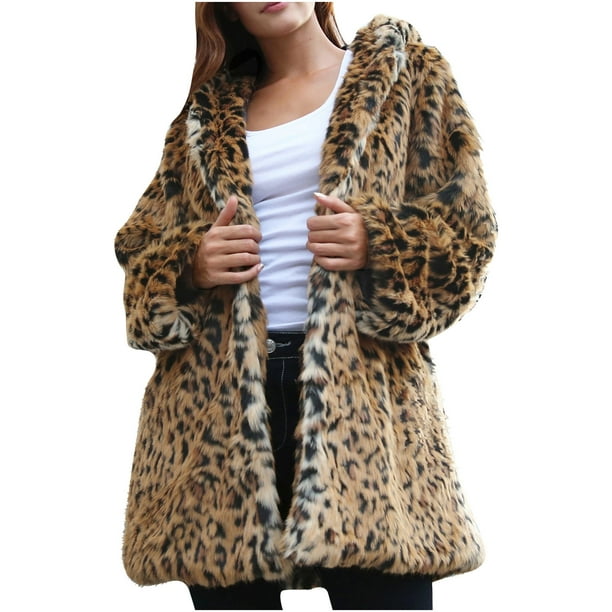 Abrigo cálido de piel sintética para mujer, chaqueta de invierno con cuello  vuelto de leopardo para mujer Fridja BV0+3111