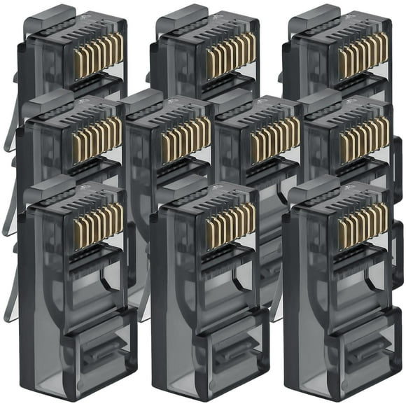 terminal rj45 conexión por cable crystalblack 1 paquete 1x10 pzas rj45 macho de paso cat6 negro traslúcido plástico y metal