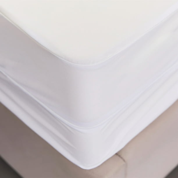 Rams - Funda de colchón color blanco con cremallera 90 x 190 cm fabricado  con algodon y poliester, protector funda de colchón