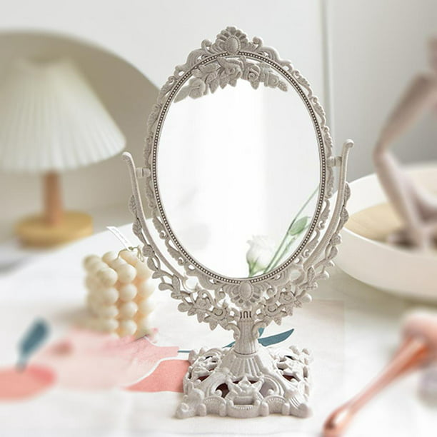  Veemoon Espejo de tocador giratorio en forma de corazón, espejo  pequeño para escritorio, espejo de maquillaje para escritorio, espejo de 3  vías, espejo de dos vías, soporte de espejo redondo plegable 
