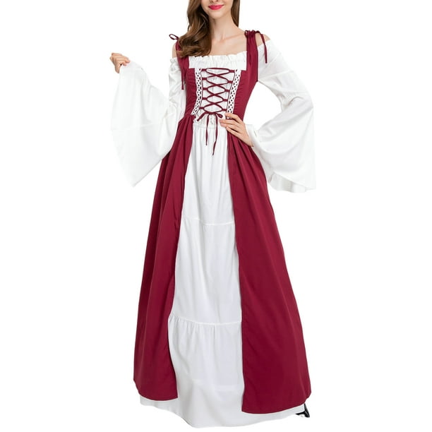 Vestidos Medievales Para Mujer, Vestido Renacentista Rojo, D