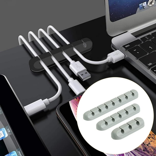 Paquete de 3 clips de soporte de cables, organizador de cables de gestión  de cables, clips de carga USB, soportes de cable de silicona autoadhesivos