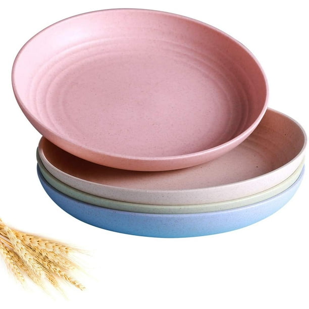 Platos de plástico de paja de trigo de 10 pulgadas (juego de 6, colores  surtidos), aptos para lavavajillas y microondas, reutilizables,  irrompibles