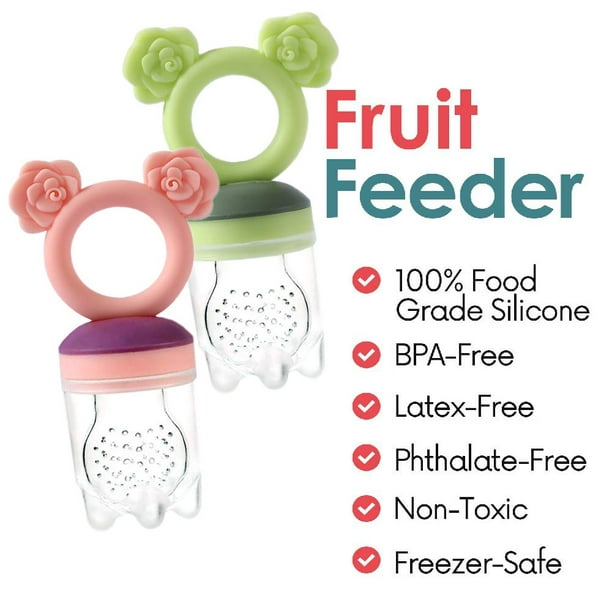 Chupete alimentador de frutas para bebés, alimentador de alimentos frescos,  dentición de frutas para bebés de 3 a 24 meses, 6 bolsas de silicona para