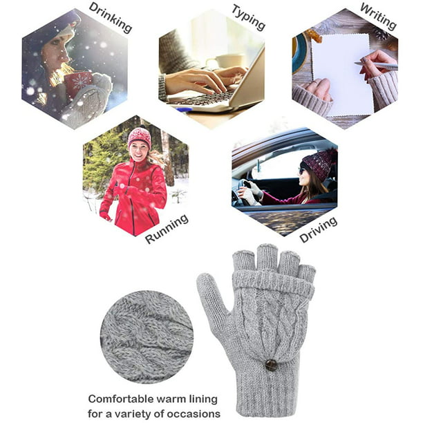Guantes de clima frío para hombre, guantes sin dedos, mitones de  aislamiento térmico para mujer, mitones convertibles de medio dedo, guantes  para