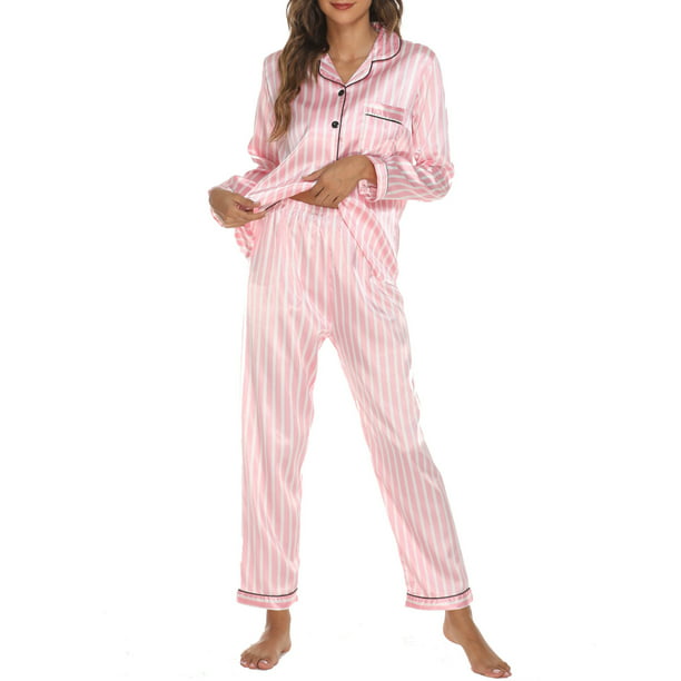 Conjunto de pijamas para mujer, manga larga, satén cuello con muescas, botones, pijamas, MABOTO Pijamas Mujer | Walmart en línea