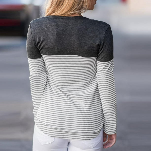 Blusa de manga larga a rayas con cuello en manga larga para mujer SG Camisa de manga larga de mujer | Walmart en línea