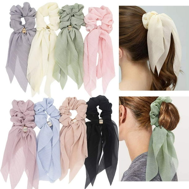 Elegantes lazos para el pelo con bufanda para mujeres y niñas, 8 piezas de  doble capa con lazo para el cabello con orejas de conejo con varios colores  Ormromra ZJWJ650