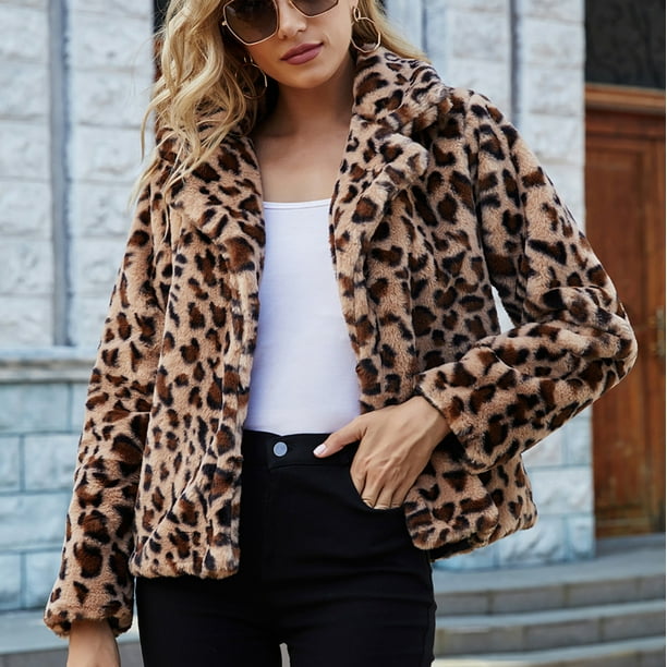 pesadilla Corroer circuito Abrigo cálido de piel sintética para mujer, chaqueta de invierno con cuello  vuelto de leopardo para Fridja BV0+3109 | Walmart en línea