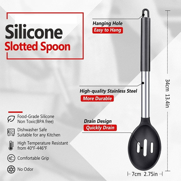 Paquete de 2 cucharas grandes de silicona para cocinar, cucharas sólidas  antiadherentes, utensilios de cocina resistentes al calor para mezclar