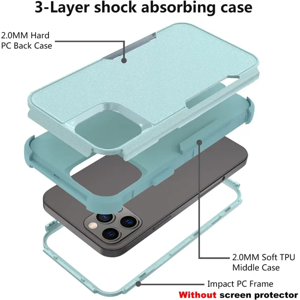Para iPhone 13 mini PC + Funda protectora de goma de 3 capas a prueba de