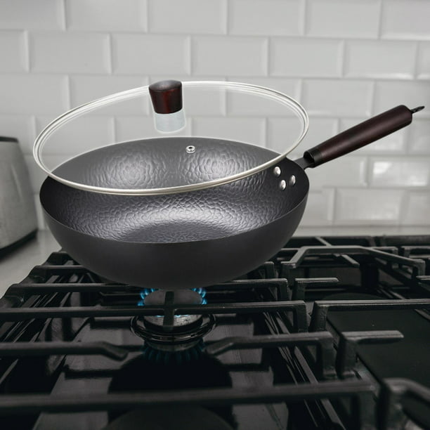 Sartén con tapa antiadherente de 11 pulgadas con wok de fondo plano y  sartenes para estufas eléctricas, de inducción y de gas