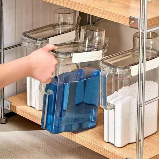 Dispensador de de detergente para ropa con tapas, con taza medidora, caja  mmiento de plástico líquido para baño, hotel, hogar, perfecl Contenedor de  detergente para ropa