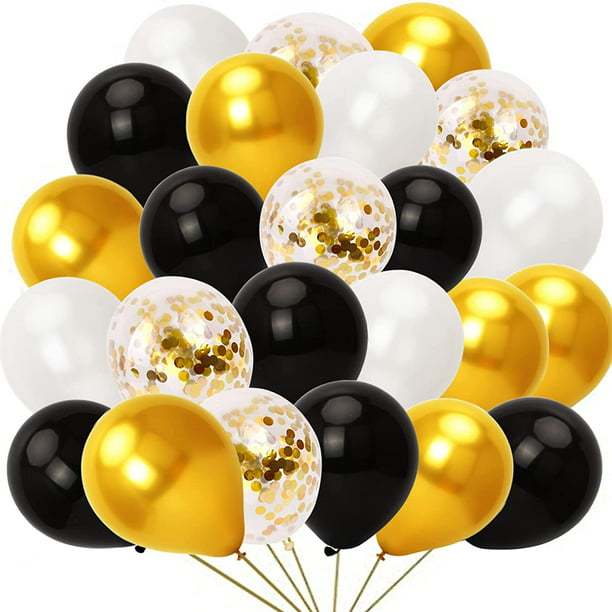 60 piezas de globos blancos dorados negros, globos de decoración