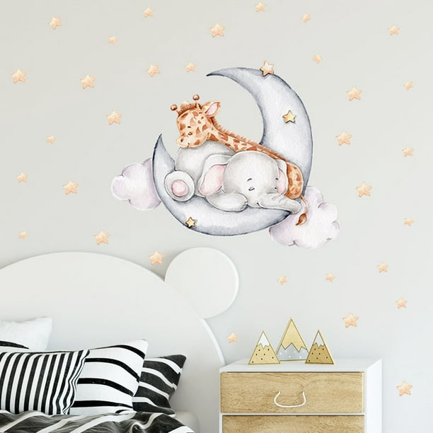 Calcomanía de pared o vinilo decorativo infantil niña en la Luna