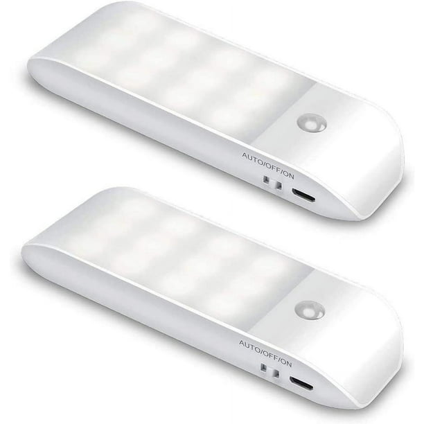Luz nocturna LED automática [paquete de 2], 12 luces LED USB recargables  para armario con detector