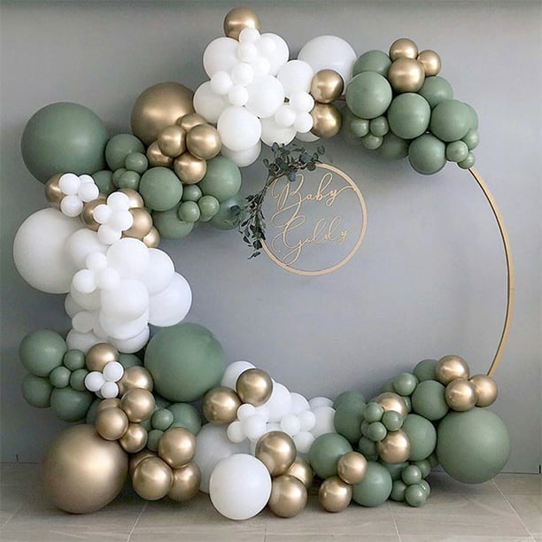 Kit de arco de guirnalda de globos de color verde salvia con arco de globos  de látex verde salvia, blanco, arena blanca y dorada, kit de arco para