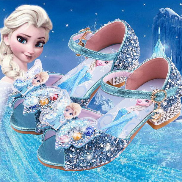 Sandalias de Disney para niñas, zapatos de princesa Elsa Frozen 2, zapatos  de cristal para niñas pequeñas, zapatos de tacón alto para niños, zapatos  de espectáculo de pasarela, plantilla 29 de 19,1