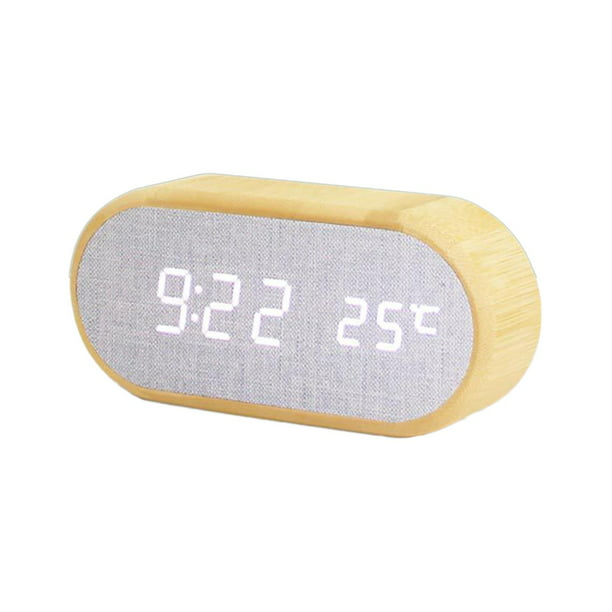 Reloj despertador Digital Radio Reloj de bambú FM Reloj LED Multifunción  Reloj despertador electrónico de madera Control de voz inteligente Medidor  de
