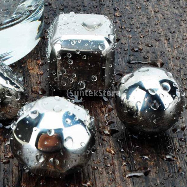Cubos de hielo de acero inoxidable prémium con pinzas [paquete de 12] -  Cubos de hielo reutilizables sin agua para bebidas, piedras frías de metal