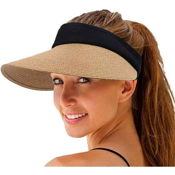 Sombrero con visera de paja mujer, gorra de playa con protección UV de verano de ala ancha, est Ormromra | Walmart en línea