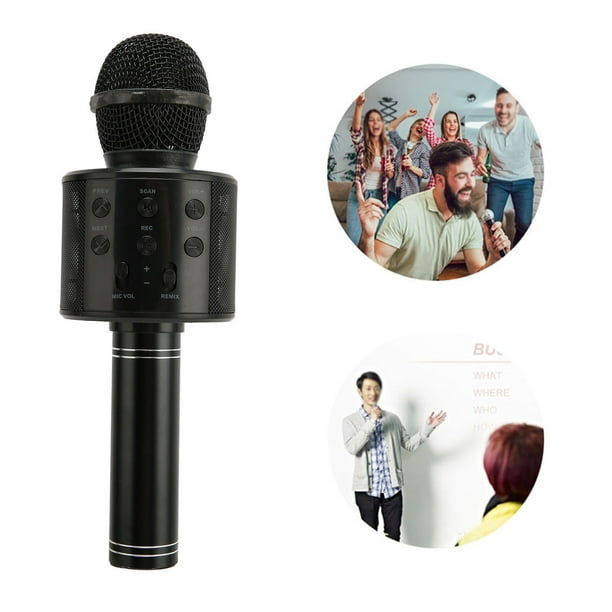 Micrófono inalámbrico Bluetooth portátil 4 en 1 micrófono de Karaoke  multifuncional con reducción de ruido para el hogar KTV Party Car negro