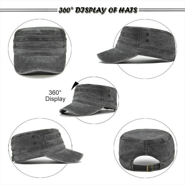 Gorras militares 100% de algodón, gorras militares de cadete, gorra plana  única, unisex, circunferencia de la cabeza ajustable (EE. UU.)