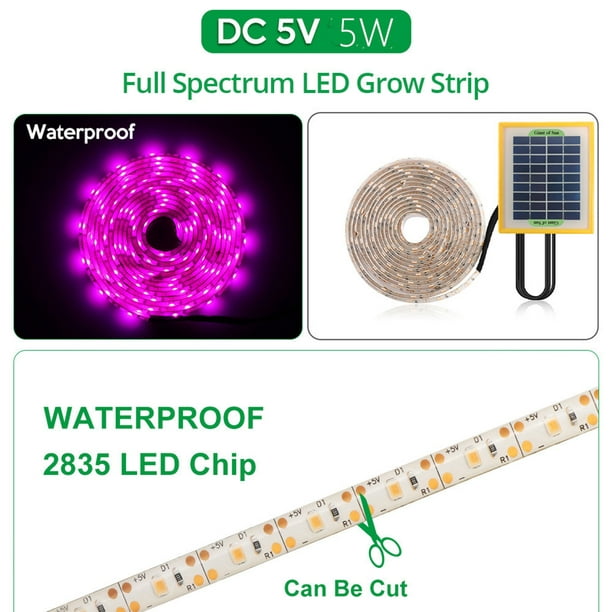 Tira de luces LED solares para cultivo de plantas, espectro completo, 5 V,  Phytolamp para flores (5 m) WDOplteas Para estrenar