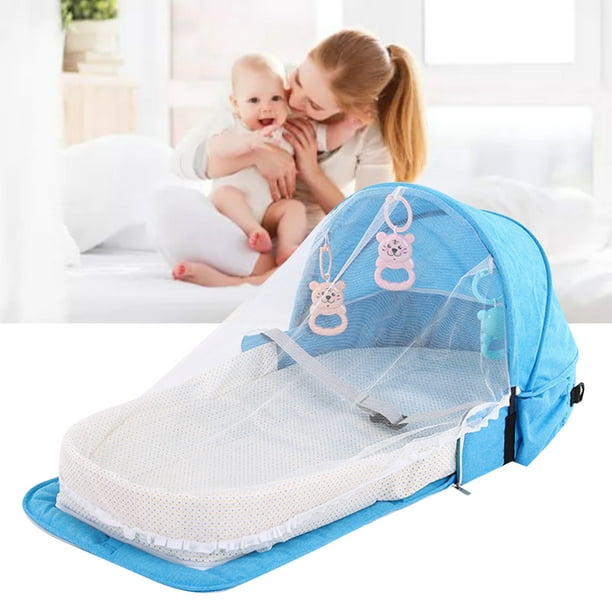 Cuna portátil para bebé, algodón suave, almacenamiento plegable, cama de  viaje para bebés con mosquitera, azul Ticfox