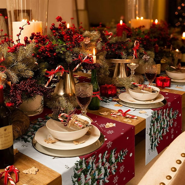 Camino de mesa de Navidad, camino de mesa rústico de alce de copo de nieve  de Navidad para fiesta de cumpleaños festiva, mesa de cocina, decoración  del hogar Zhivalor WMZL-2210-15