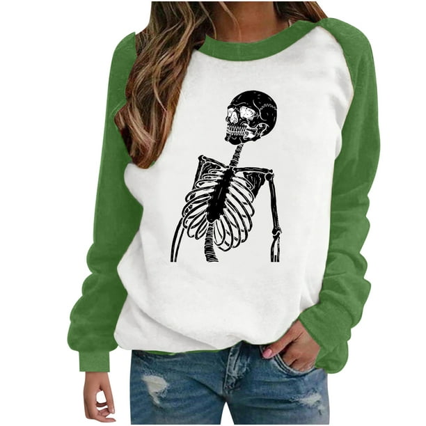 Blusa de manga larga con estampado de esqueleto de Halloween a moda para mujer, suéter informal c Fridja fjkfkj6830 Bodega Aurrera en