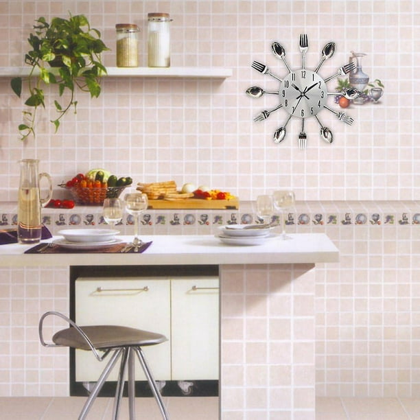 Reloj de pared para cocina, cubiertos de cocina, reloj de pared con  tenedores y cucharas 3D extraíble moderno y creativo reloj de pared para