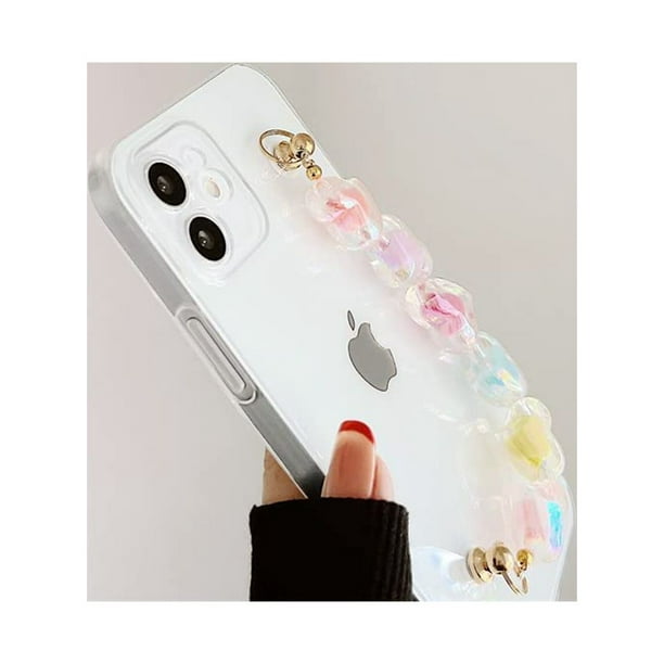 Funda transparente para iPhone 11, bonita funda protectora de pulsera con  cadena de muñeca, funda transparente de TPU suave a prueba de golpes